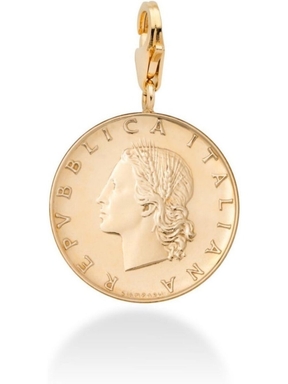 18K Gold Plated Sterling Silver Italian 20-Lira Coin Dangle Charm Pendant